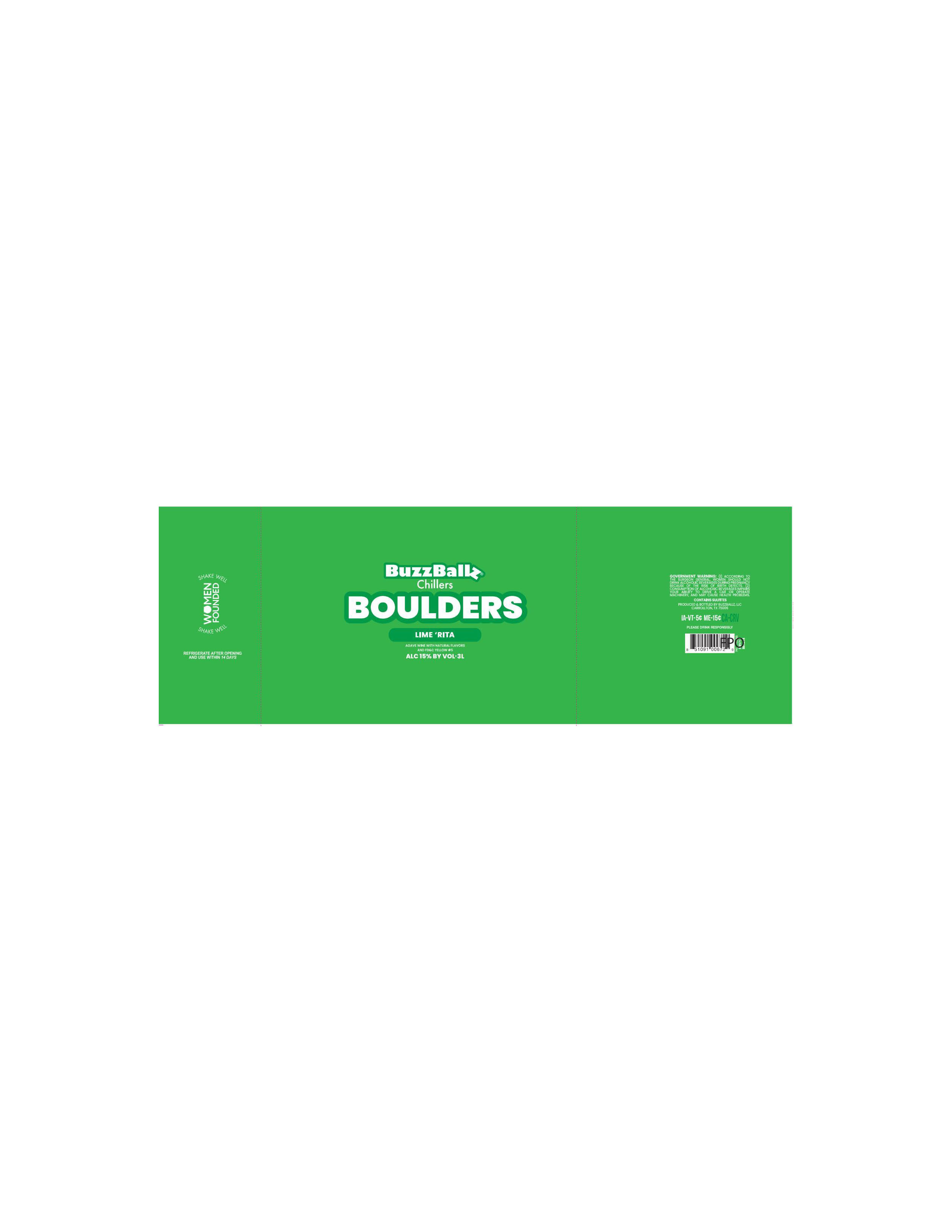 TABC label artwork for BuzzBallz Chillers Boulders Lime 'Rita