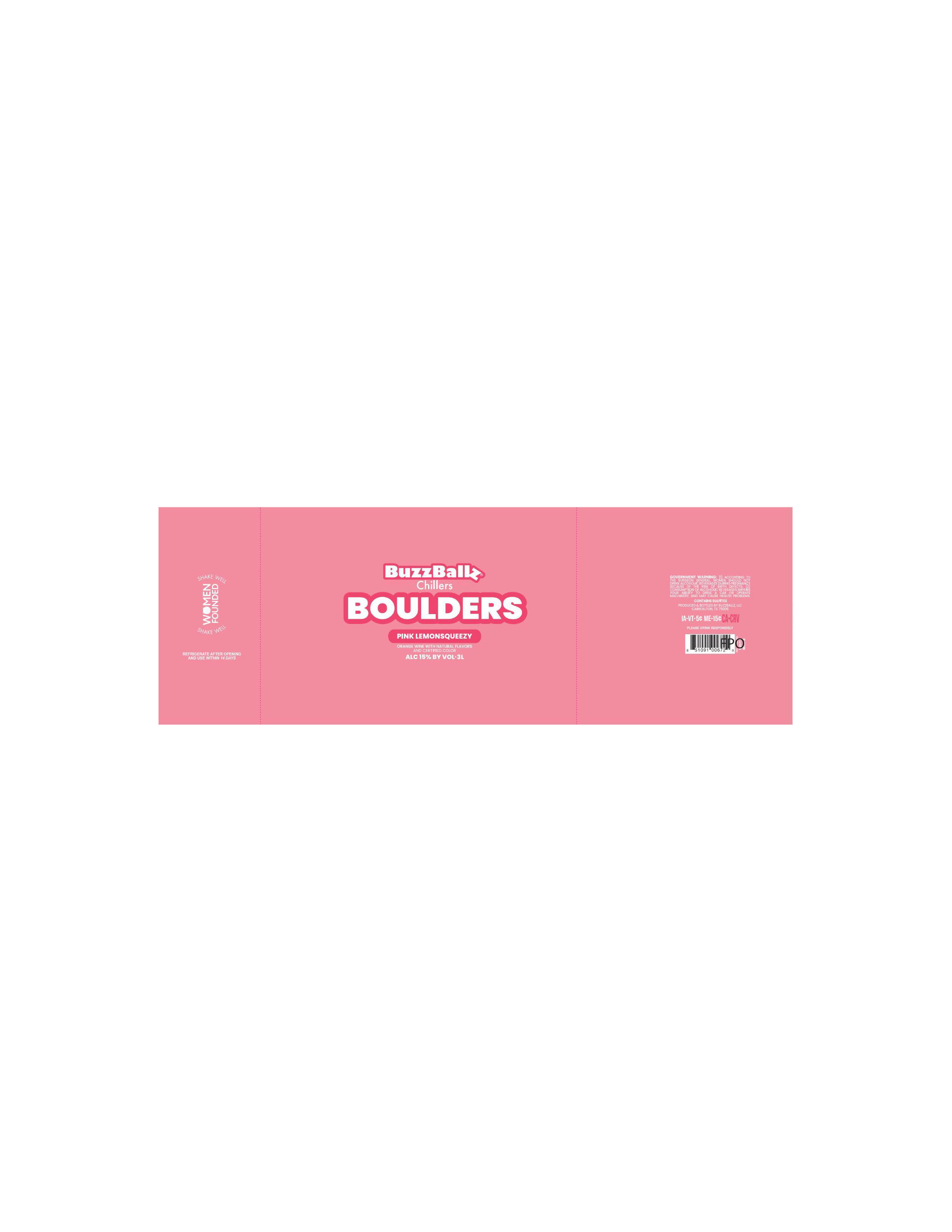 TABC label artwork for BuzzBallz Chillers Boulders Pink Lemonsqueezy