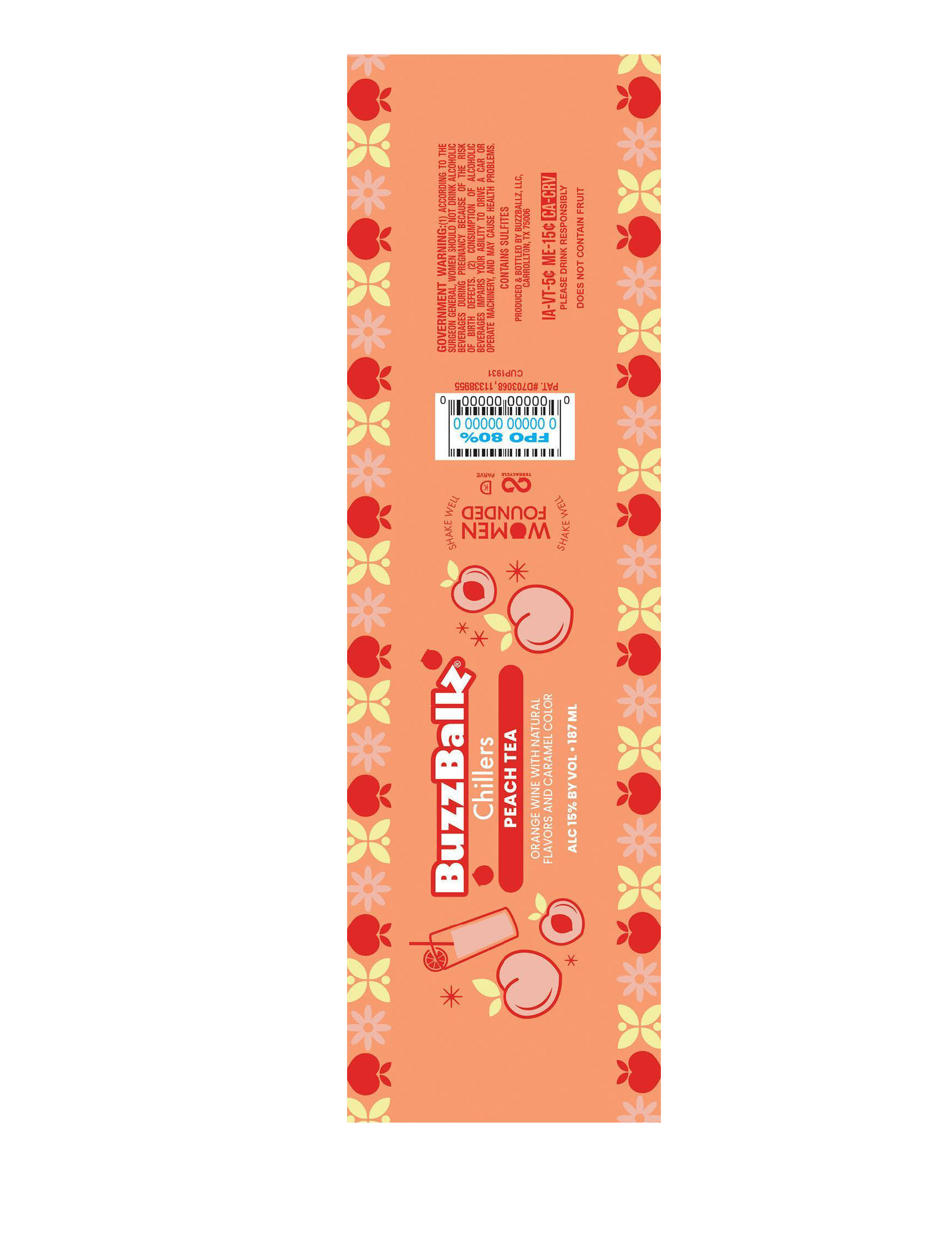 TABC label artwork for BuzzBallz Chillers Peach Tea