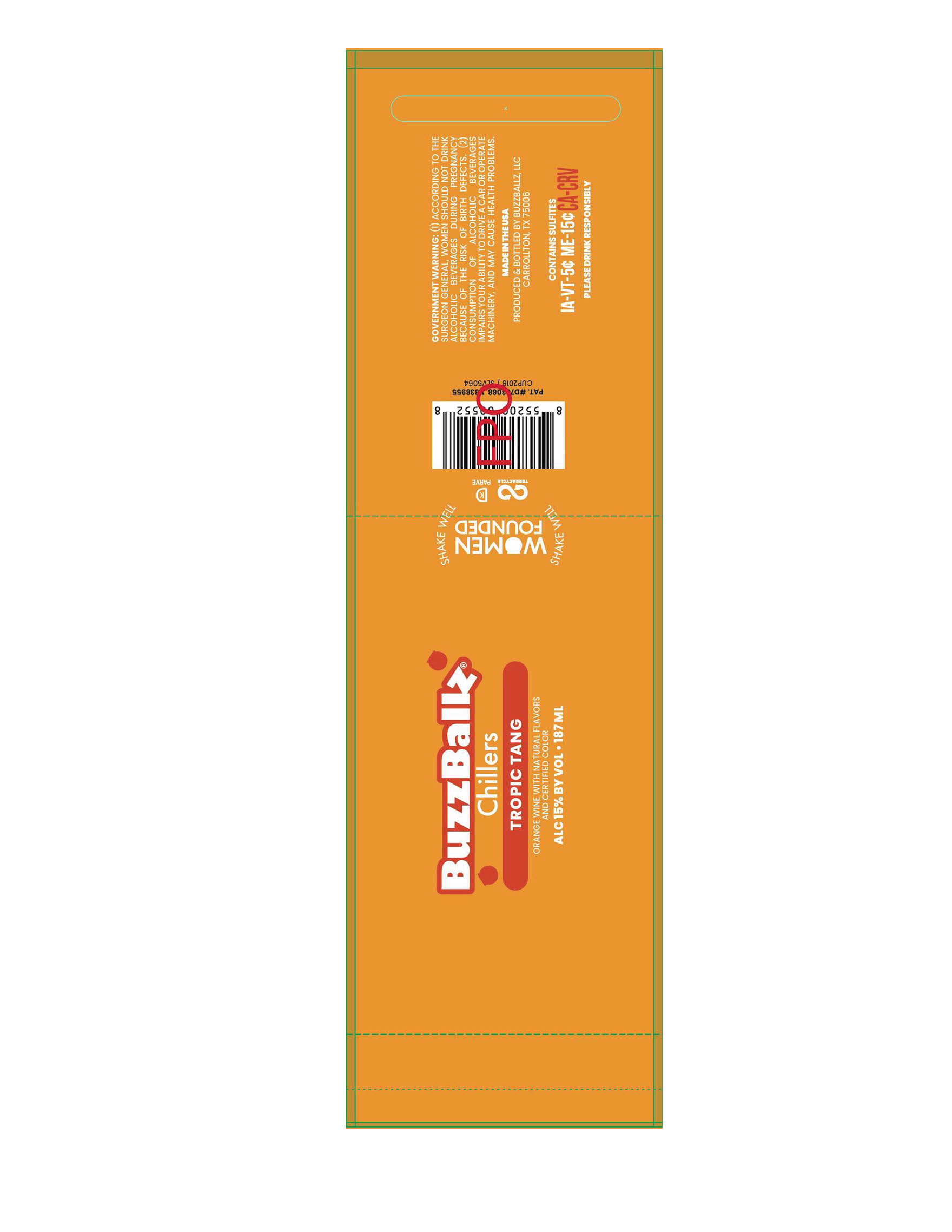 TABC label artwork for BuzzBallz Chillers Tropic Tang