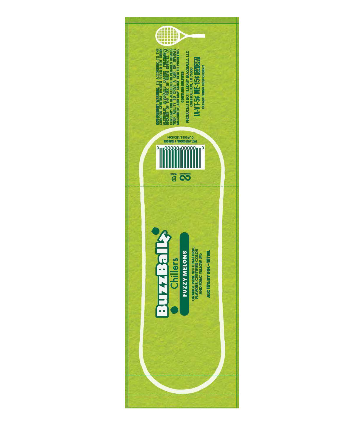 TABC label artwork for BuzzBallz Chillers Fuzzy Melons