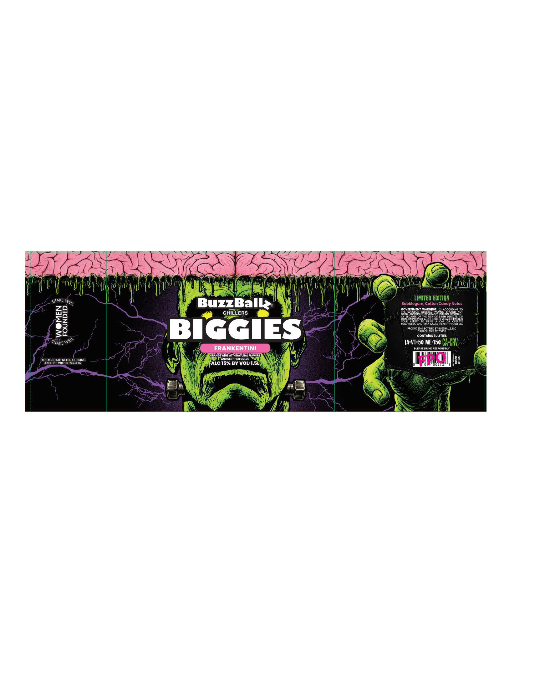 TABC label artwork for BuzzBallz Chillers Biggies Frankentini