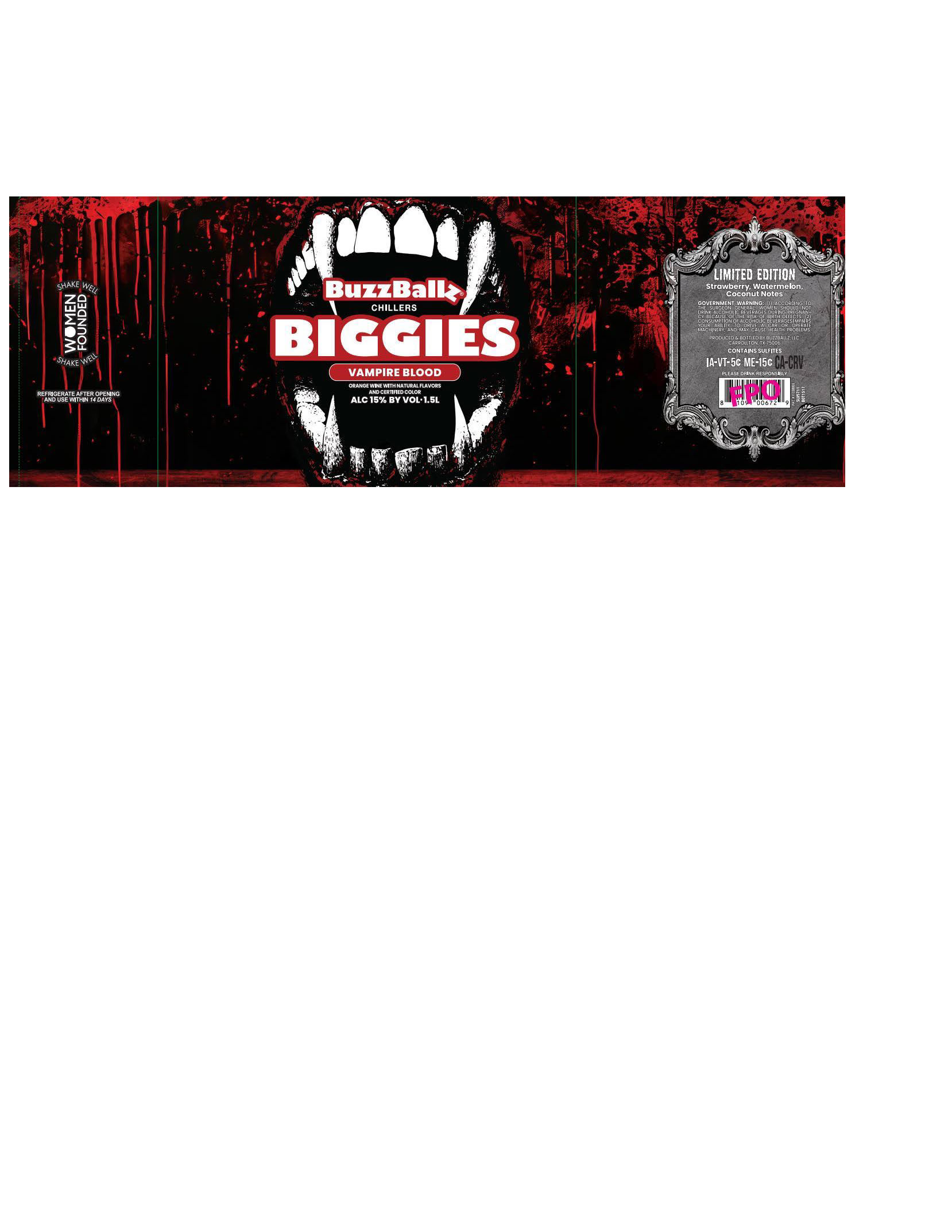 TABC label artwork for BuzzBallz Chillers Biggies Vampire Blood