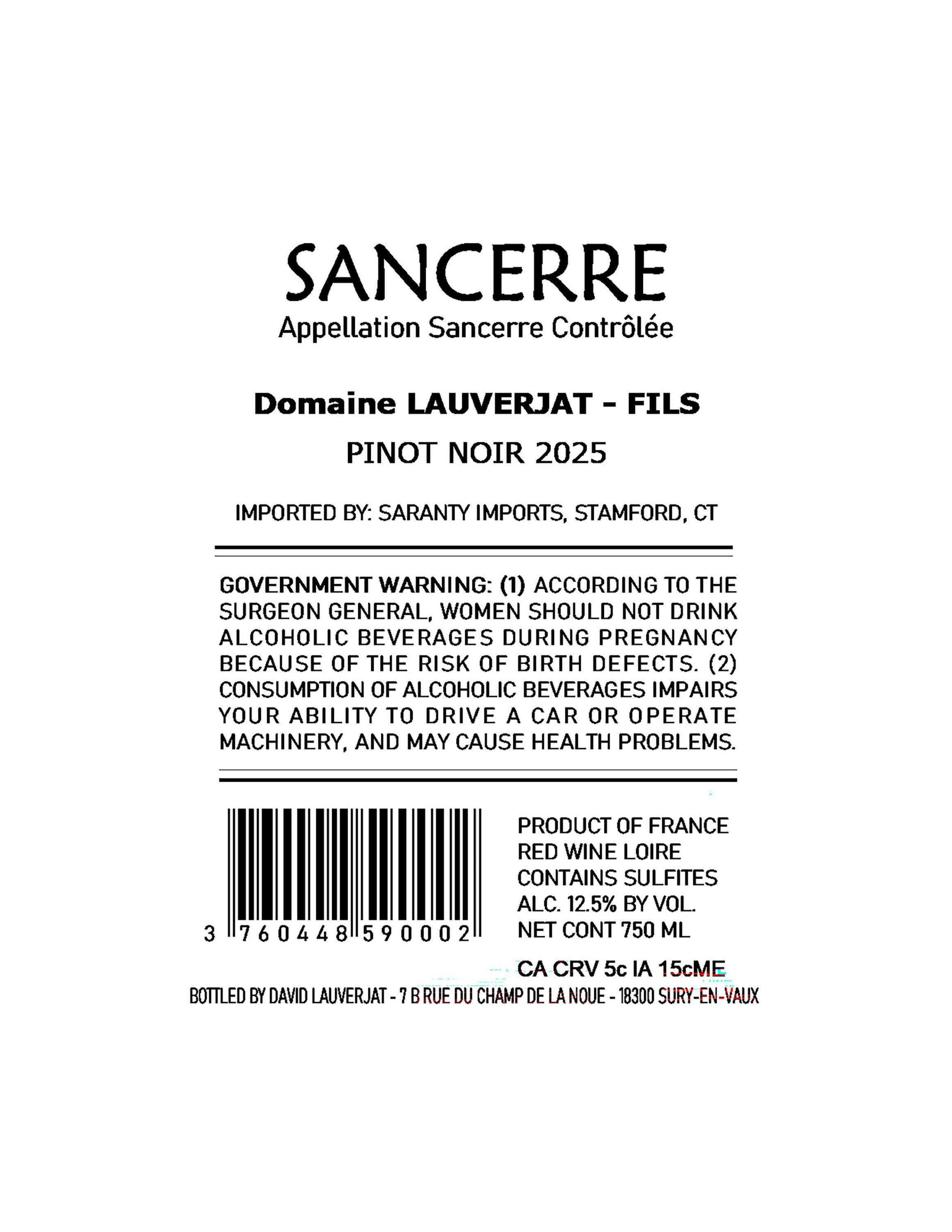 TABC label artwork for Domaine Lauverjat-Fils Sancerre Rouge