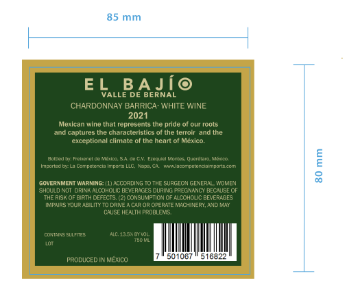 TABC label artwork for El Bajio Chardonnay Barrica