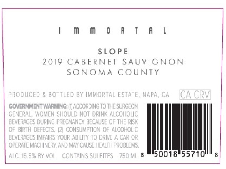 TABC label artwork for Immortal Slope Cabernet Sauvignon
