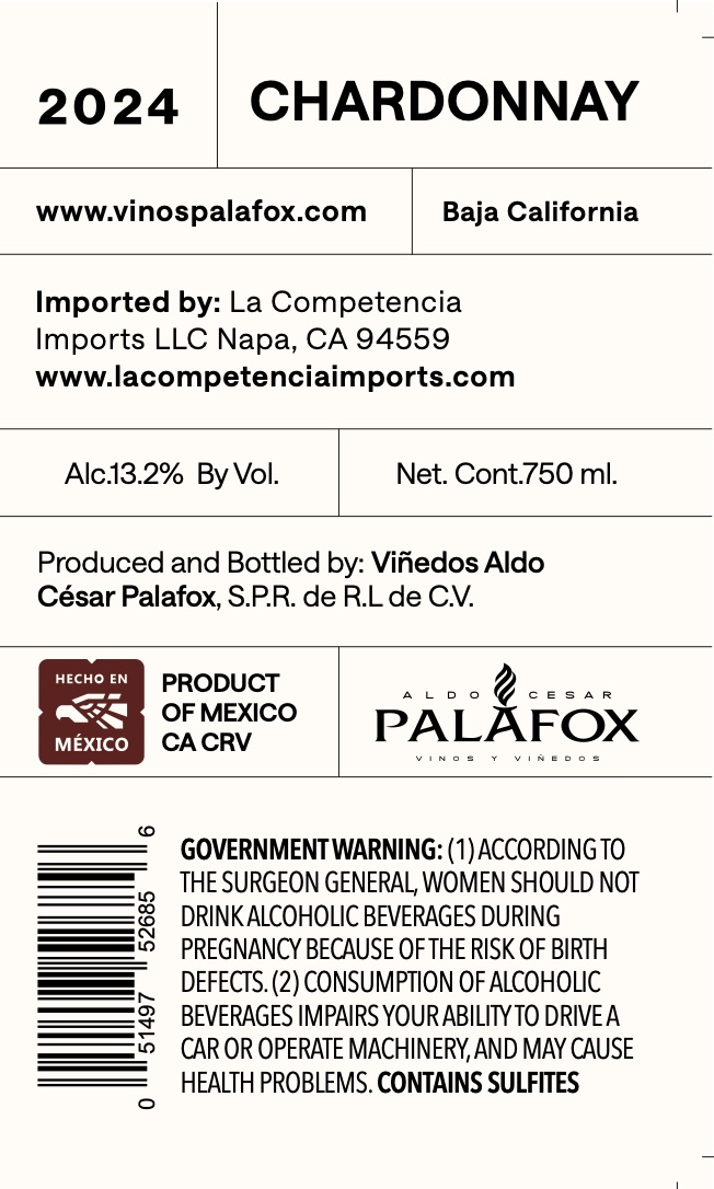TABC label artwork for Palafox Chardonnay