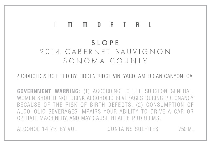 TABC label artwork for Immortal Slope Cabernet Sauvignon