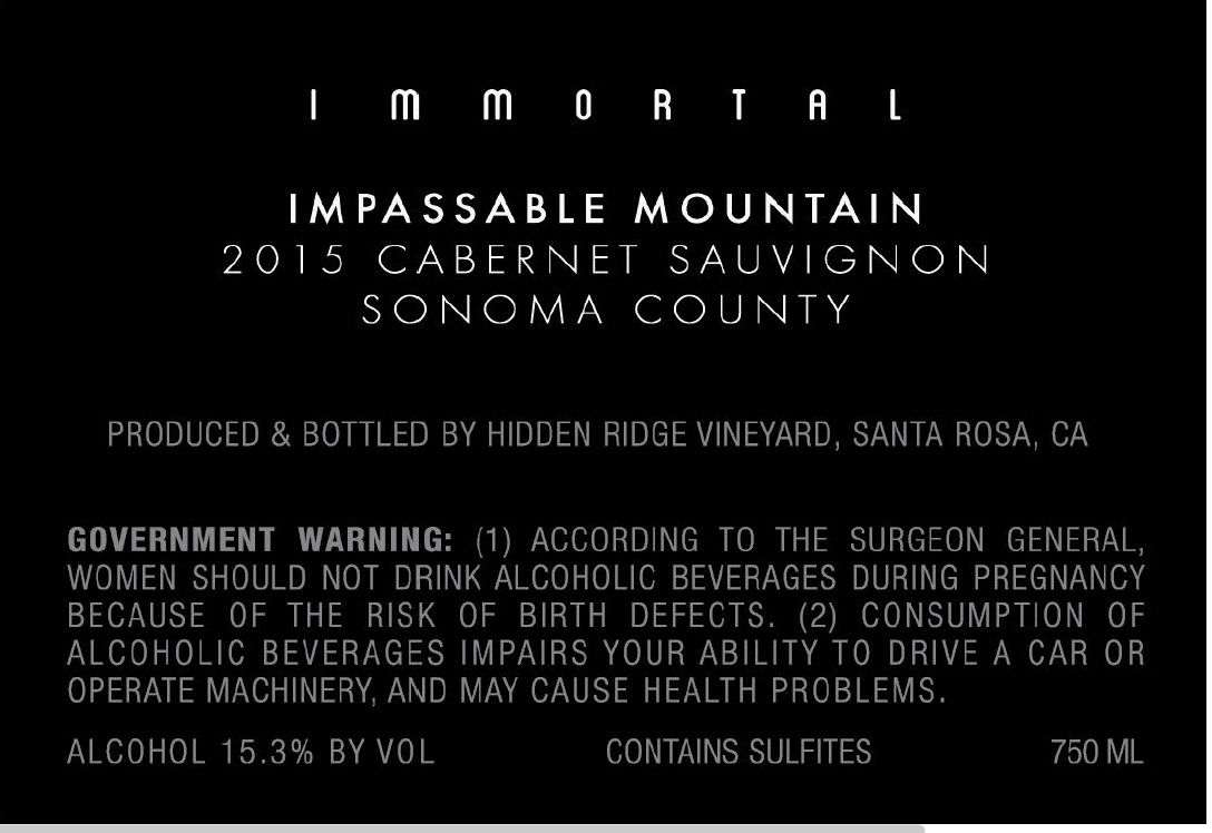 TABC label artwork for Immortal Impassable Mountain Cabernet Sauvignon