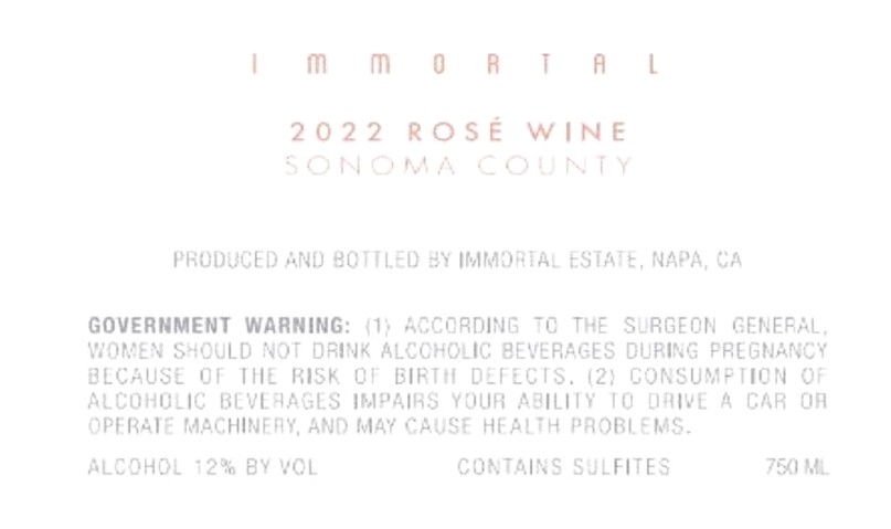 TABC label artwork for Immortal Rosé