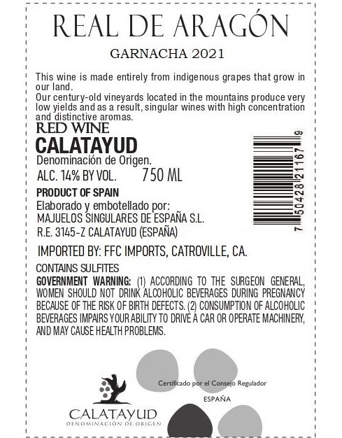 TABC label artwork for REAL DE ARAGON GARNACHA