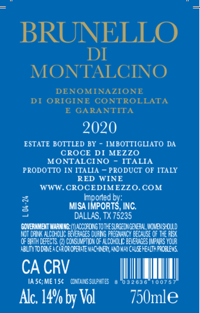 TABC label artwork for CROCE DI MEZZO BRUNELLO DI MONTALCINO
