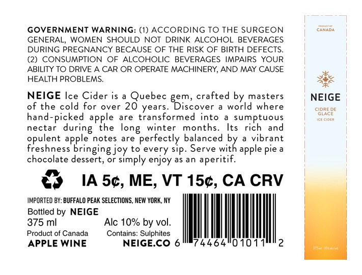TABC label artwork for Neige Ice Cider