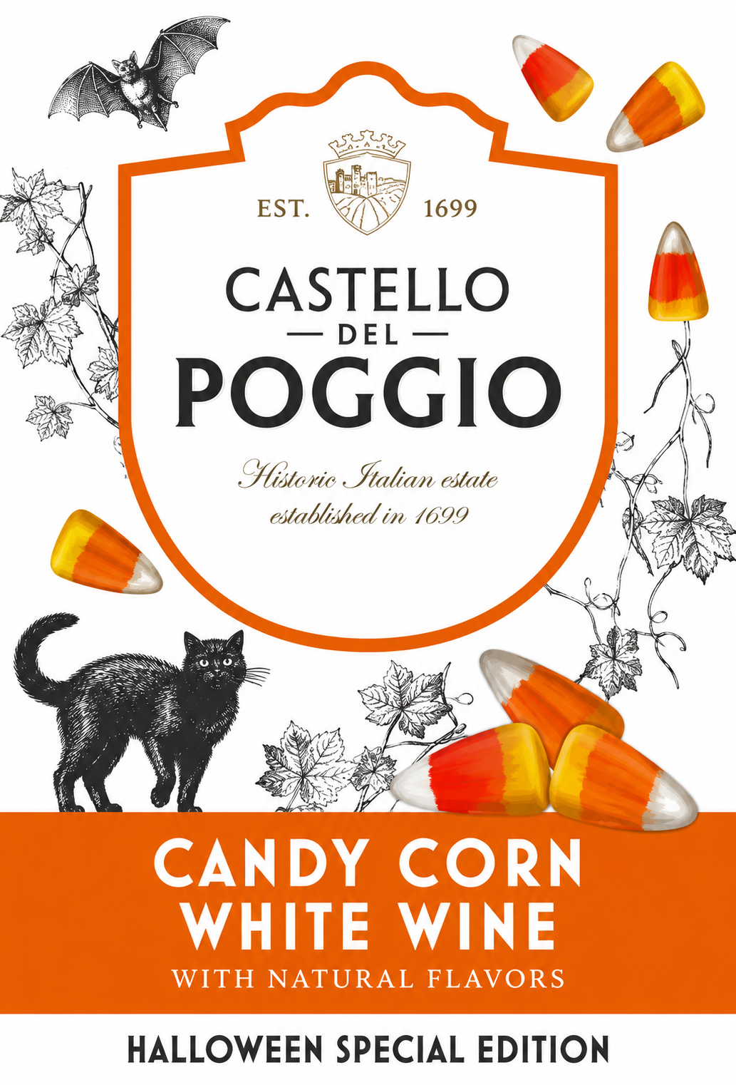 TABC label artwork for Castello del Poggio Candy Corn