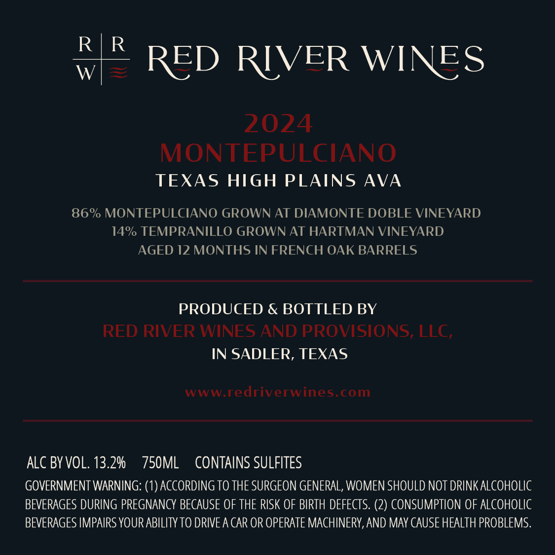 TABC label artwork for Red River Wines Montepulciano