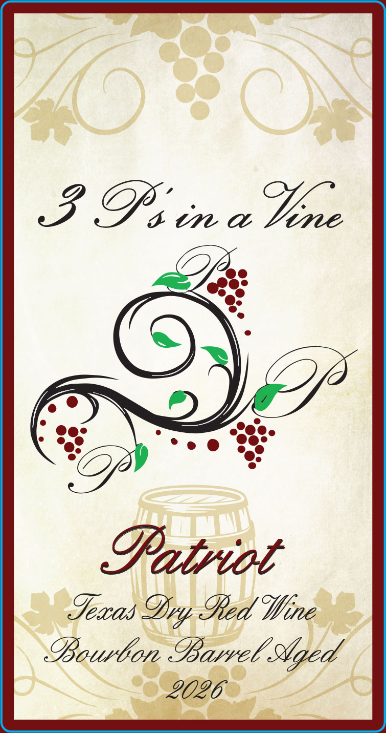 TABC label artwork for 3 P's in a Vine Patriot