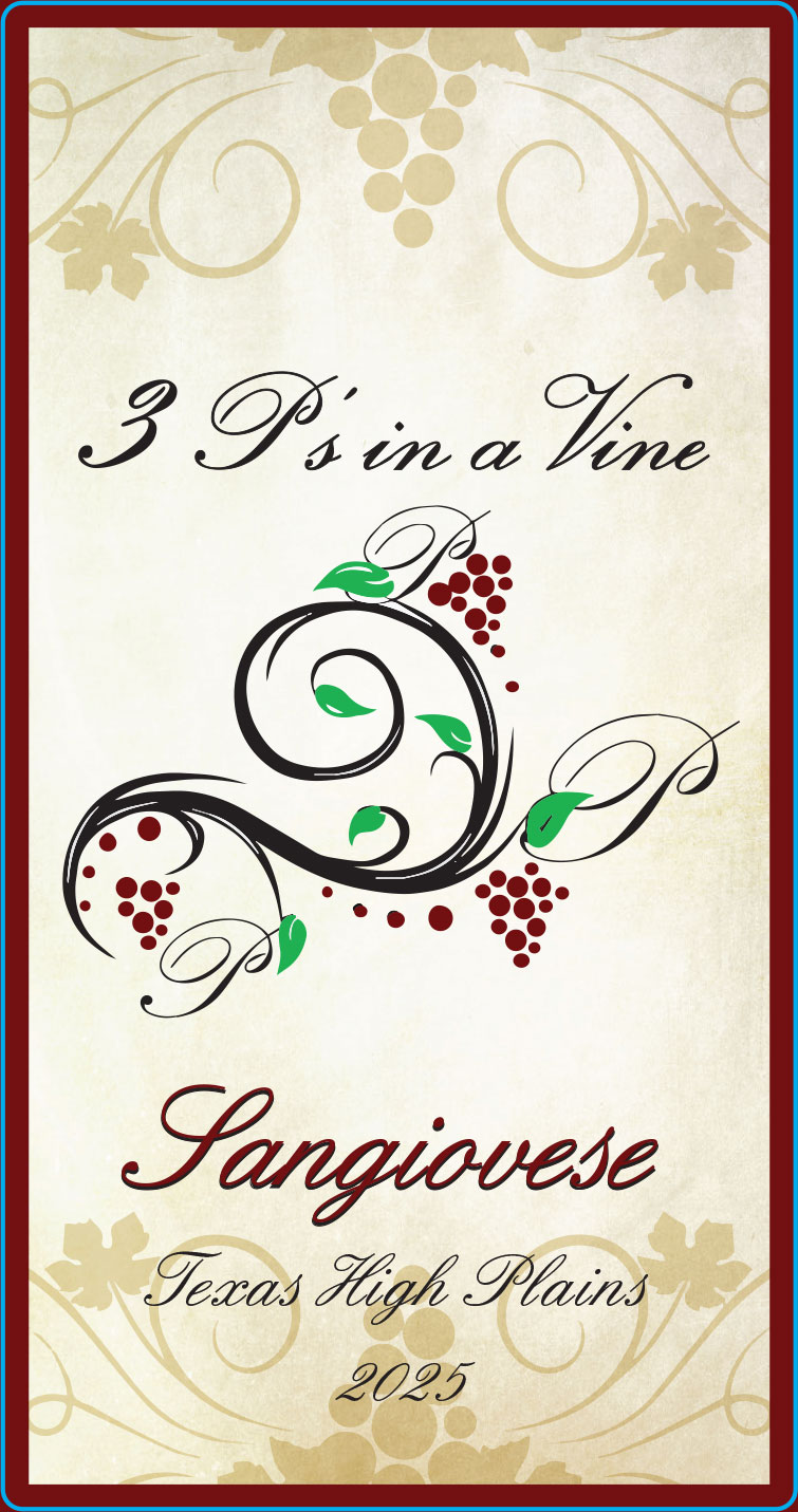 TABC label artwork for 3 P's in a Vine Sangiovese