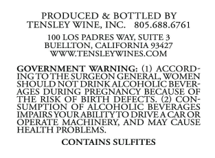 TABC label artwork for Tensley OGT Syrah Santa Barbara County