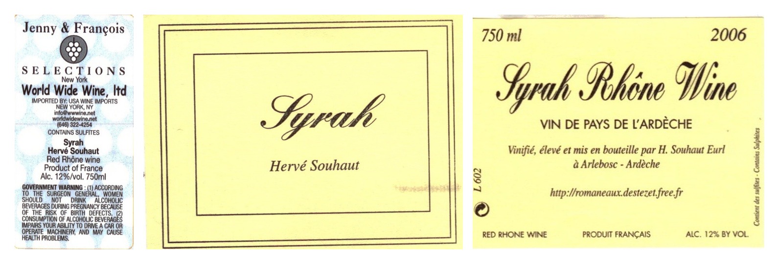TABC label artwork for Herve Souhaut, Syrah