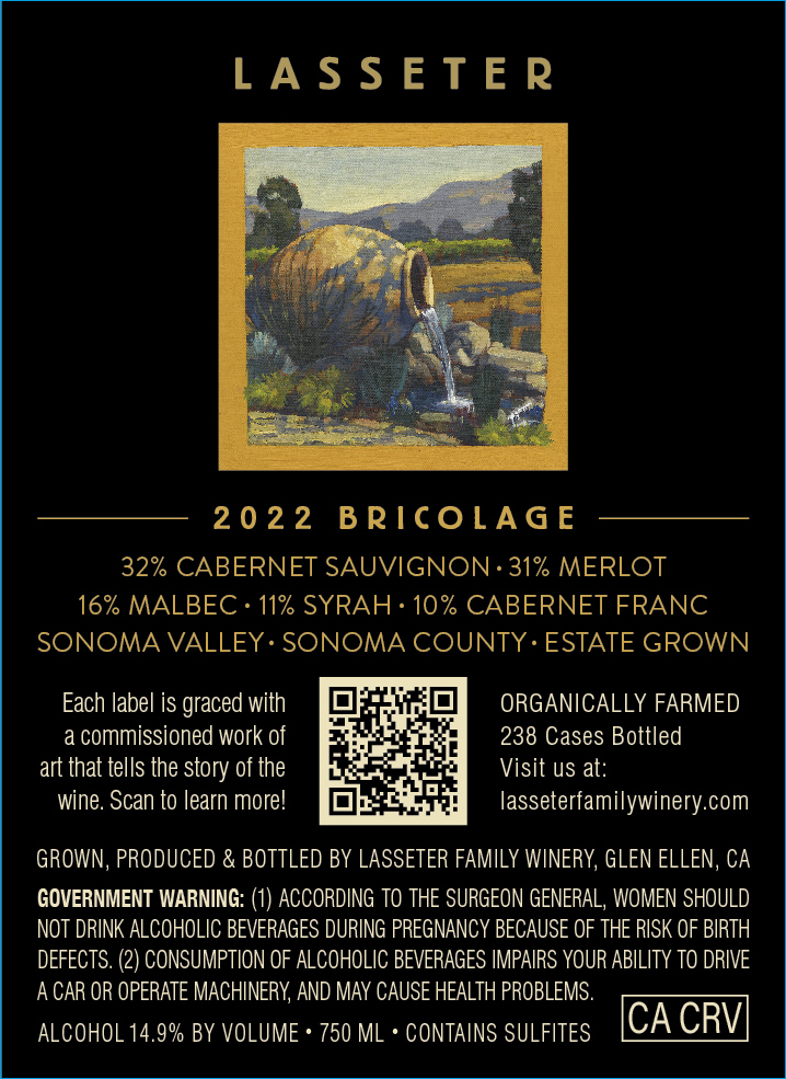 TABC label artwork for Lasseter Red Wine, Sonoma Valley, Bricolage