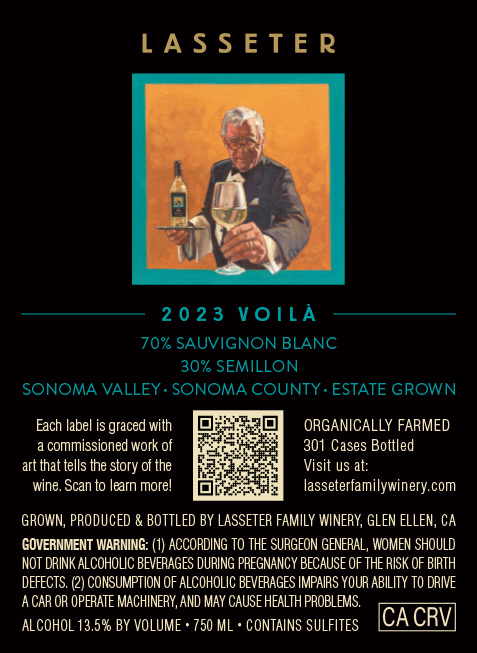 TABC label artwork for Lasseter White Wine, Sonoma Valley, Voila