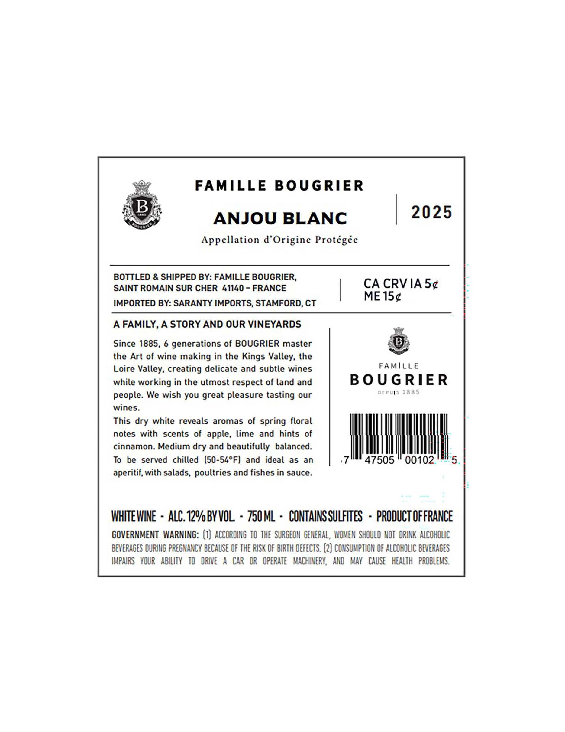 TABC label artwork for Bougrier Anjou Blanc