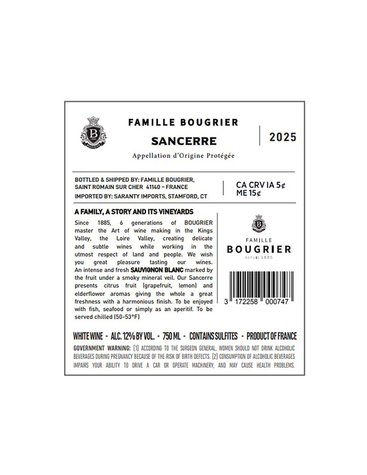 TABC label artwork for Bougrier Sancerre Blanc