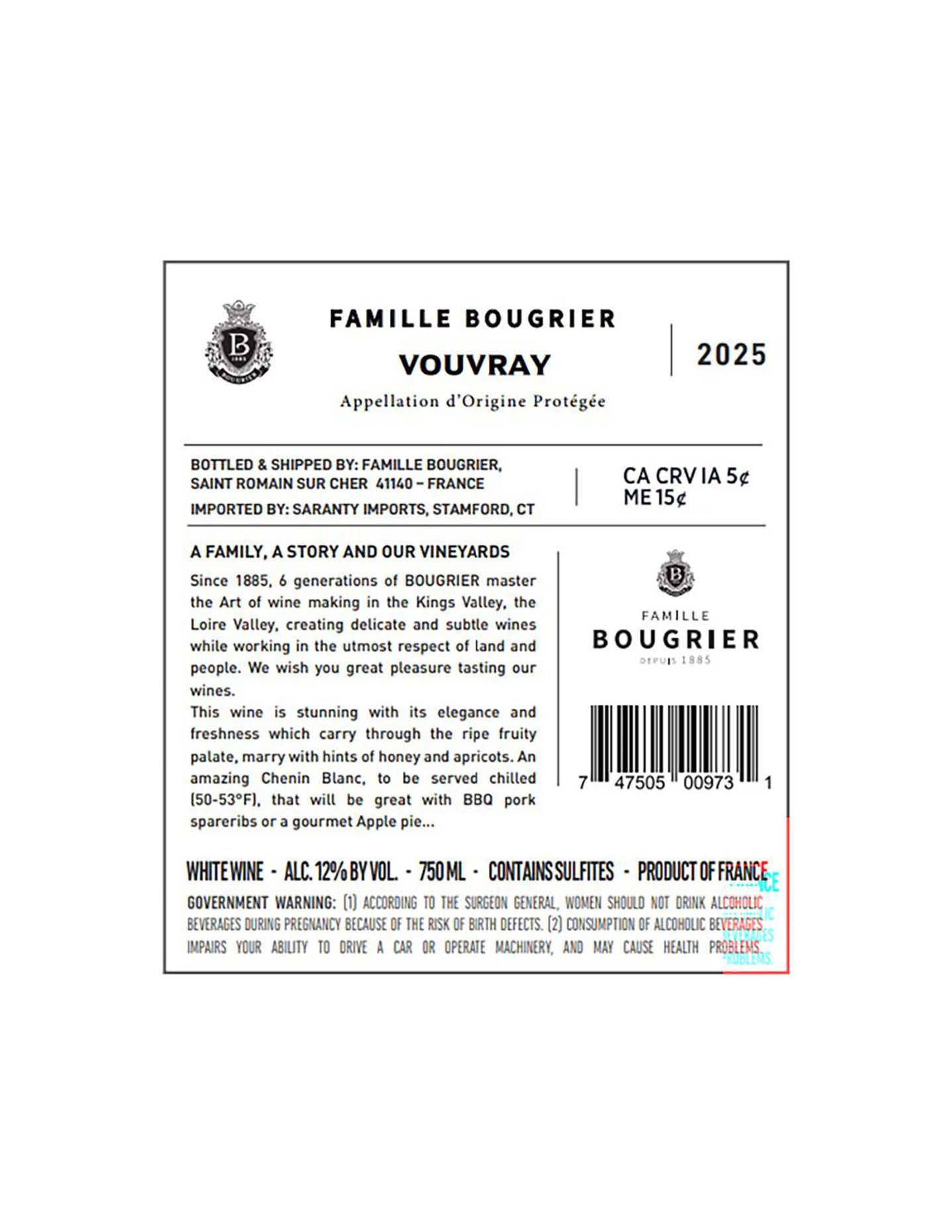 TABC label artwork for Bougrier Vouvray Chenin Blanc