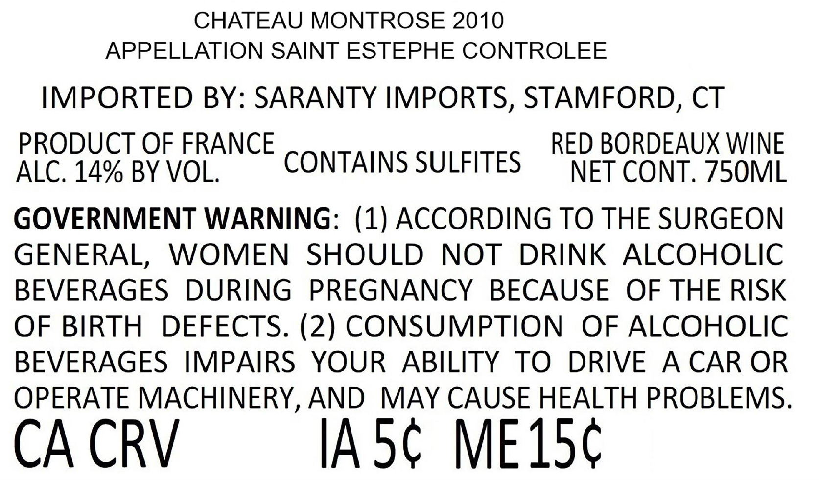 TABC label artwork for Chateau Montrose St Estephe