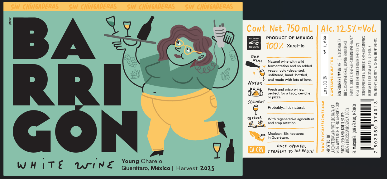 TABC label artwork for Barrigon Young Charelo