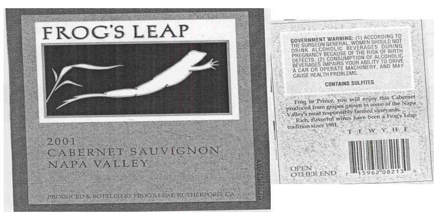 TABC label artwork for Frog's Leap Cabernet Sauvignon