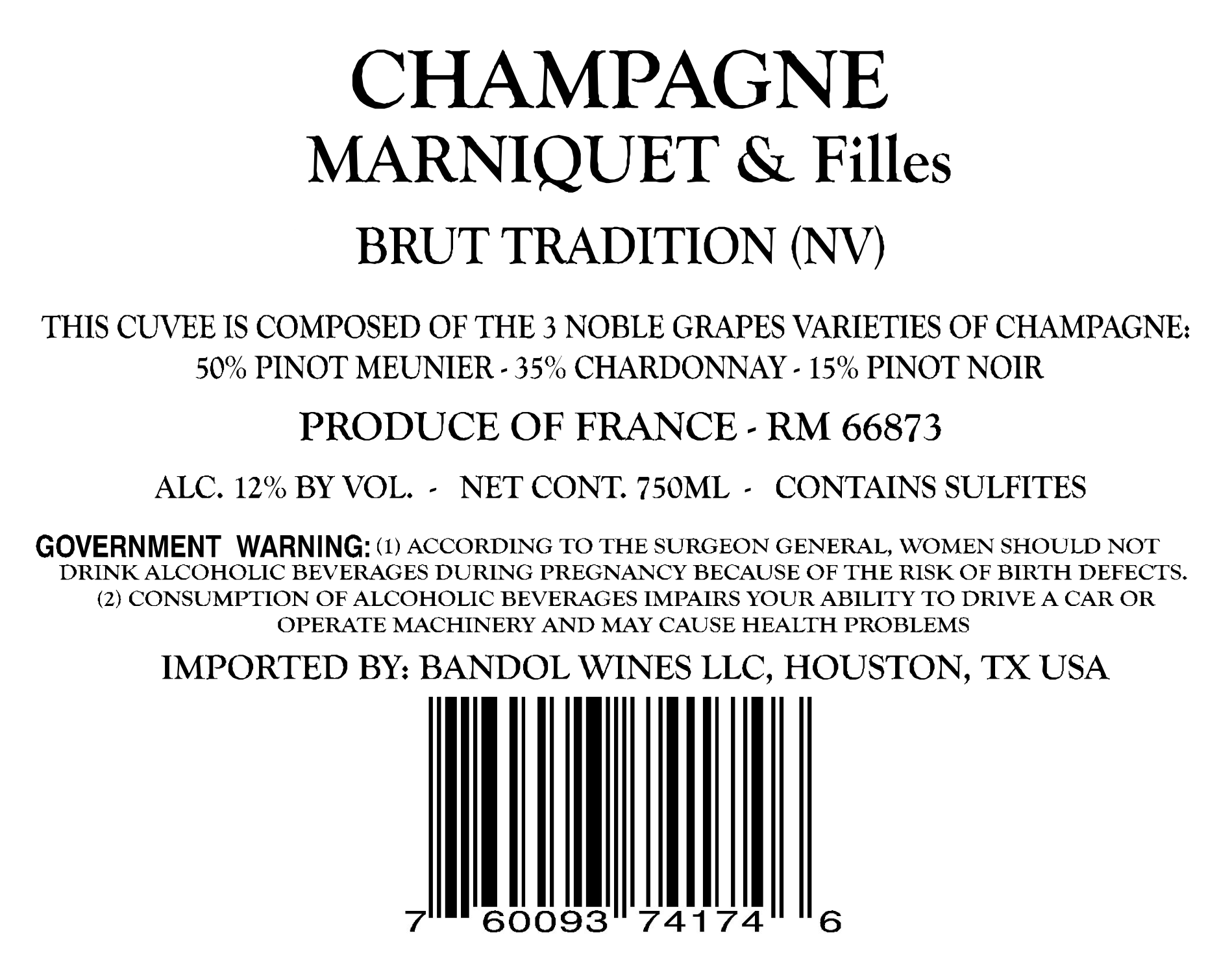 TABC label artwork for MARNIQUET & FILLES CHAMPAGNE