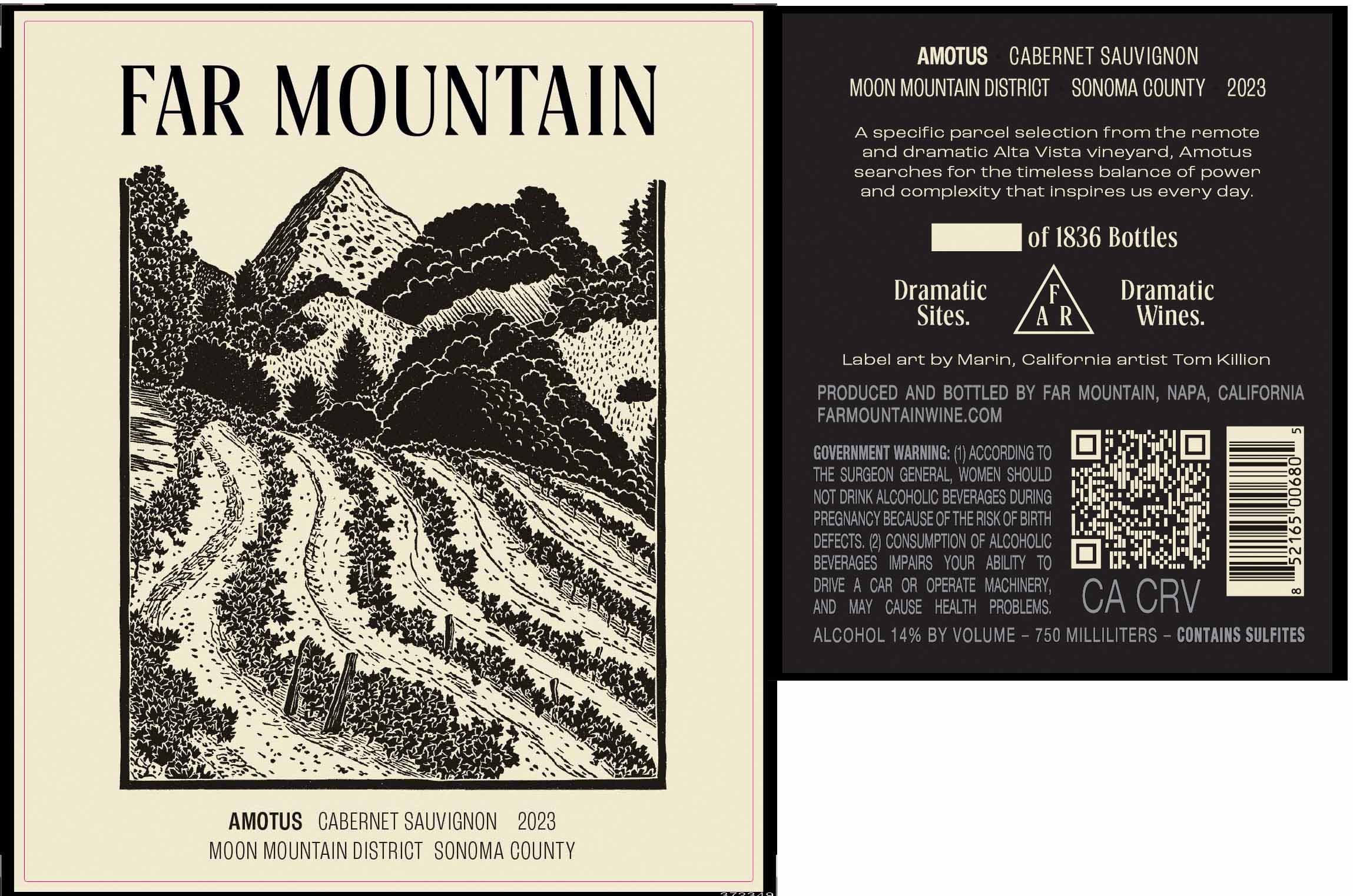 TABC label artwork for Far Mountain Amotus Cabernet Sauvignon