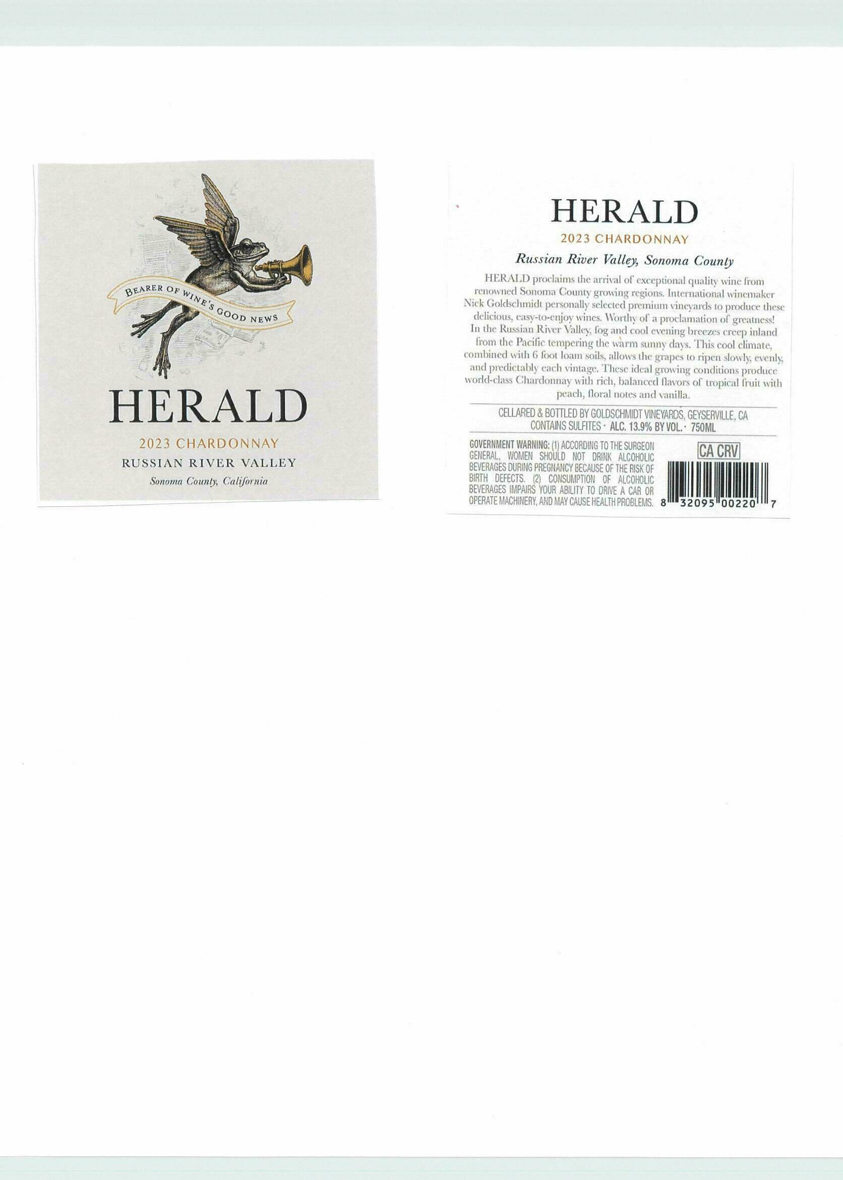 TABC label artwork for Herald Chardonnay Russian River Valley