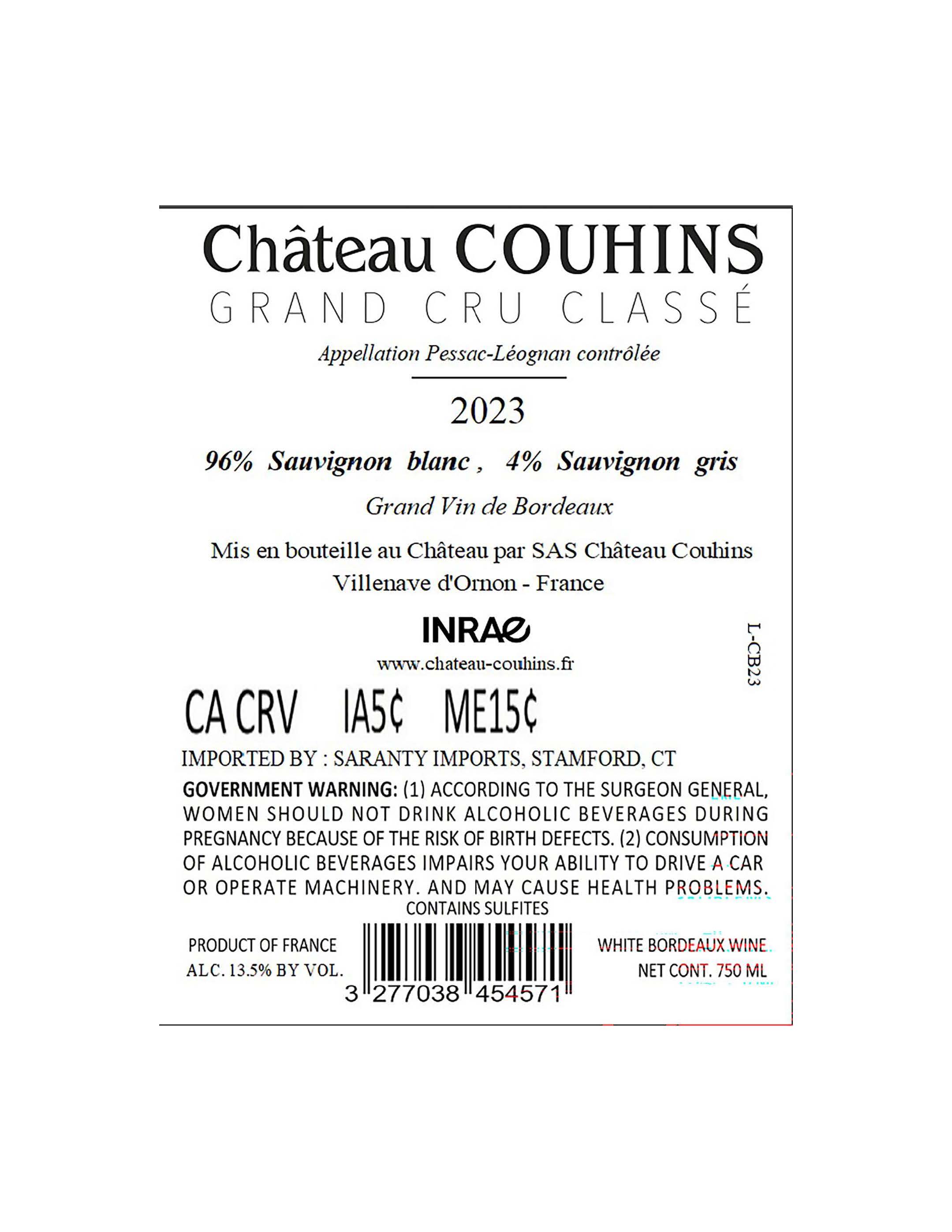 TABC label artwork for Chateau Couhins Blanc