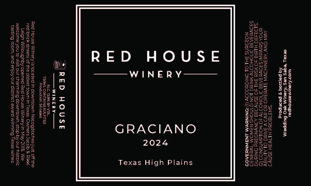 TABC label artwork for Red House Winery Graciano Texas High Plains