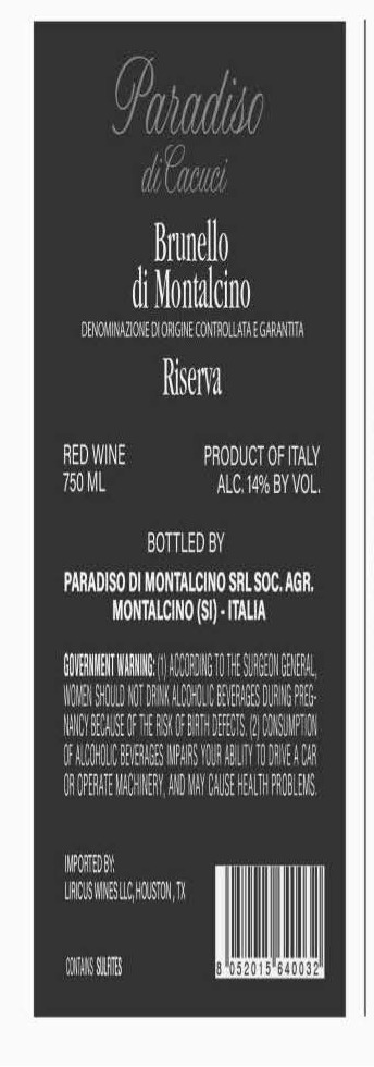 TABC label artwork for PARADISO DI CACUCI BRUNELLO DI MONTALCINO RISERVA
