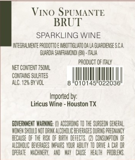 TABC label artwork for LA GUARDIENSE FALANGHINA BRUT
