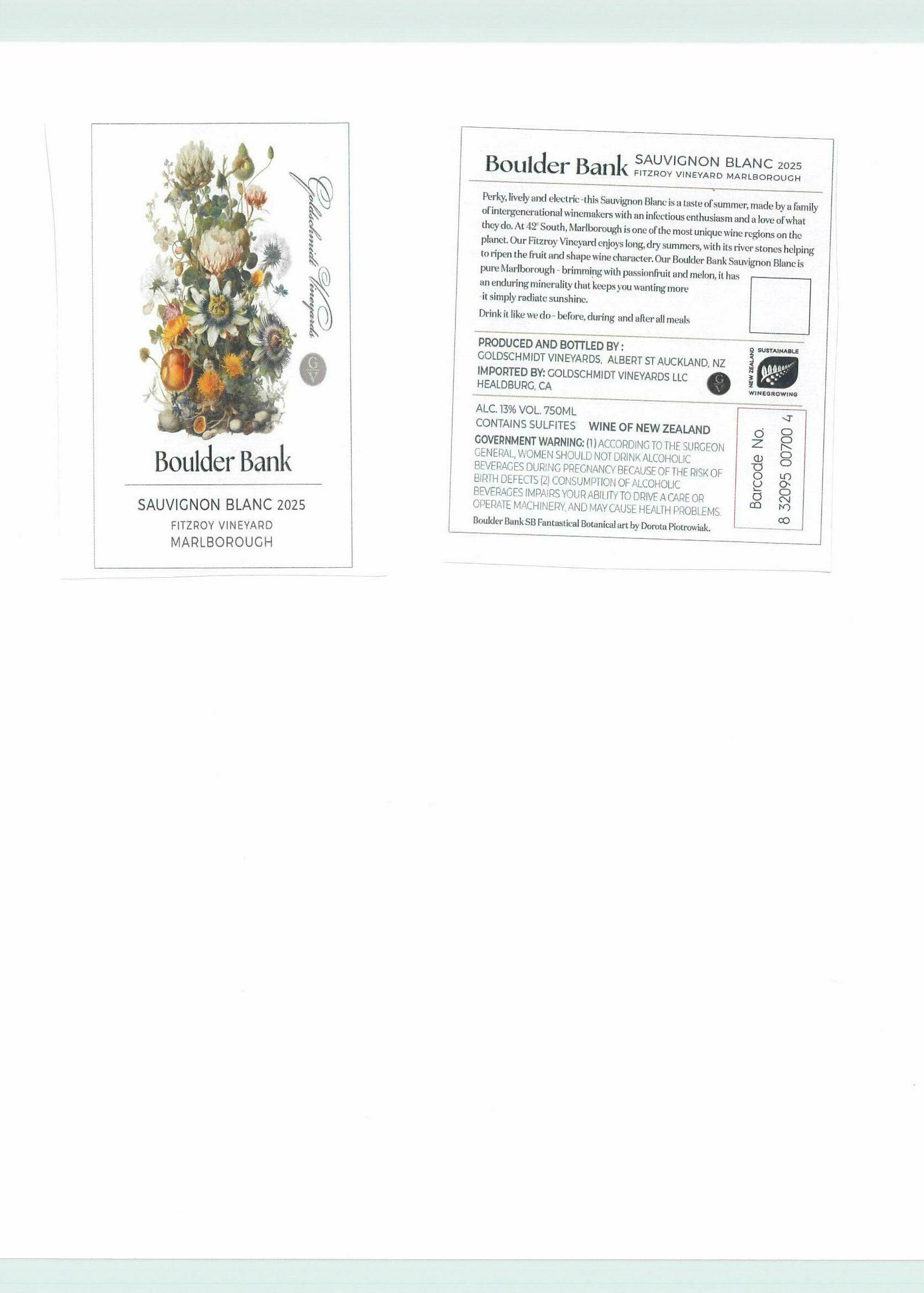 TABC label artwork for Boulder Bank Sauvignon Blanc Marlborough