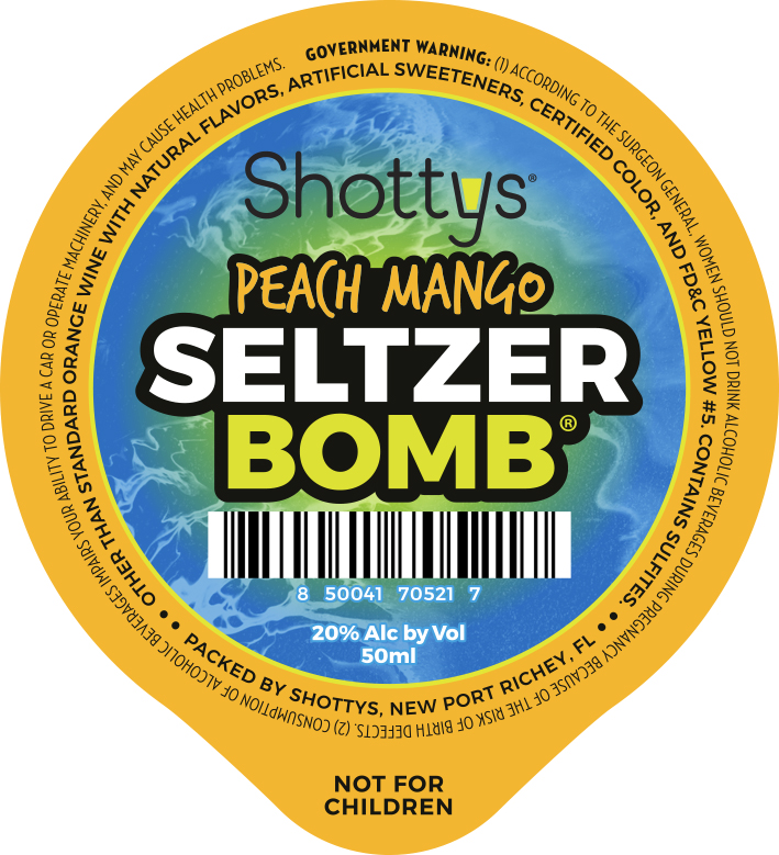TABC label artwork for Shottys Peach Mango Seltzer Bomb