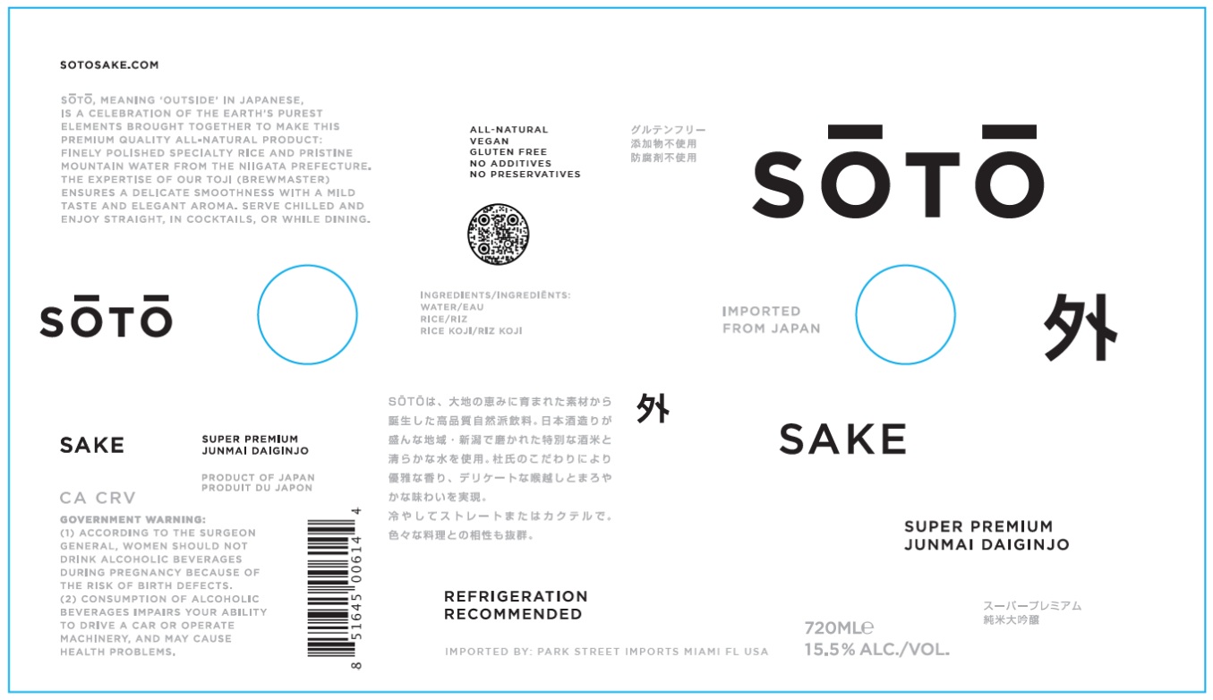 TABC label artwork for Soto Sake Super Premium Junmai Daiginjo