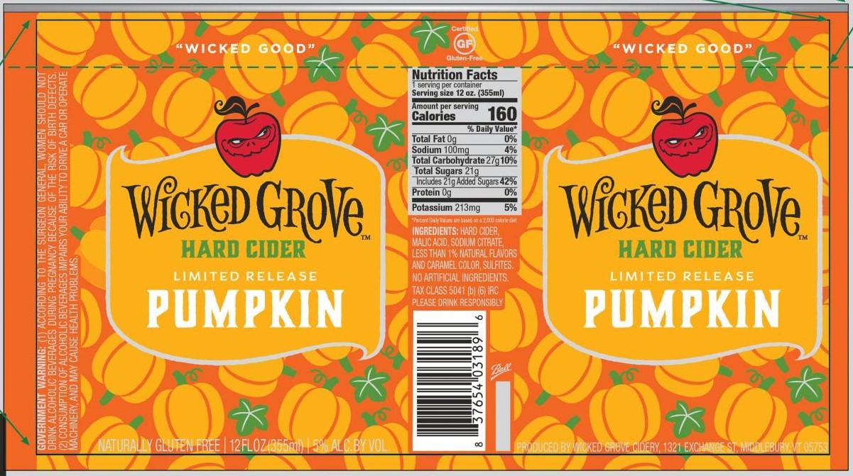 TABC label artwork for Wicked Grove Hard Cider Pumpkin