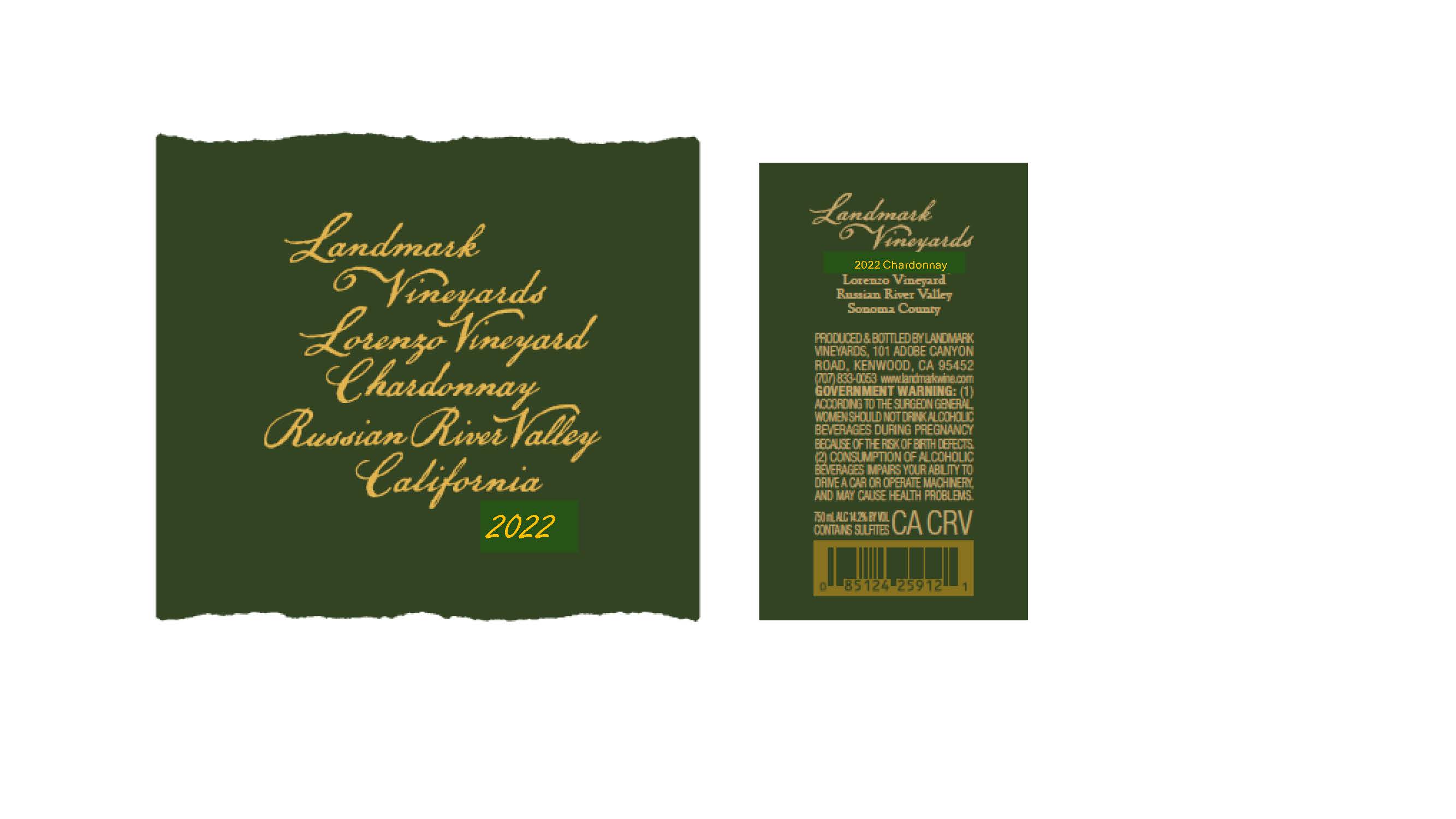 TABC label artwork for Landmark Vineyards Chardonnay Lorenzo Vineyard