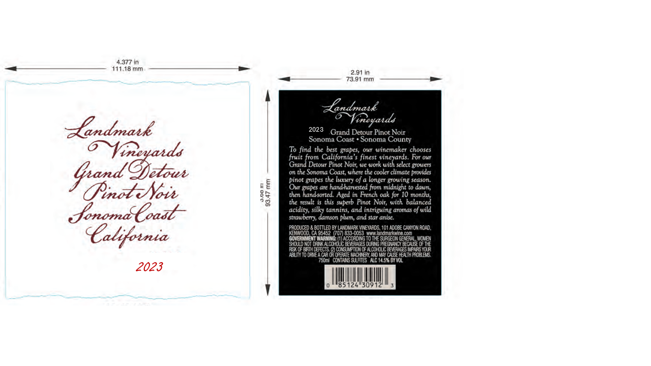 TABC label artwork for LANDMARK VINEYARDS GRAND DETOUR PINOT NOIR