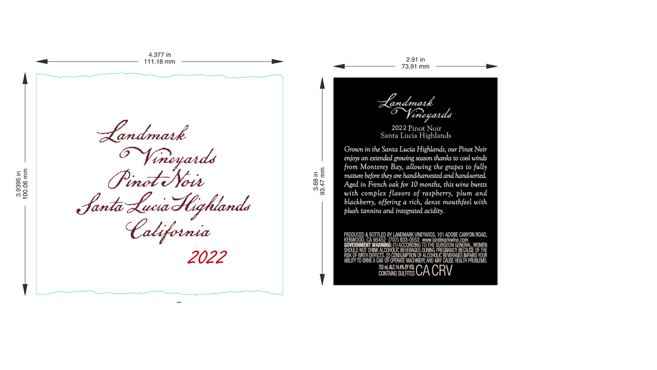 TABC label artwork for LANDMARK VINEYARDS PINOT NOIR SLH