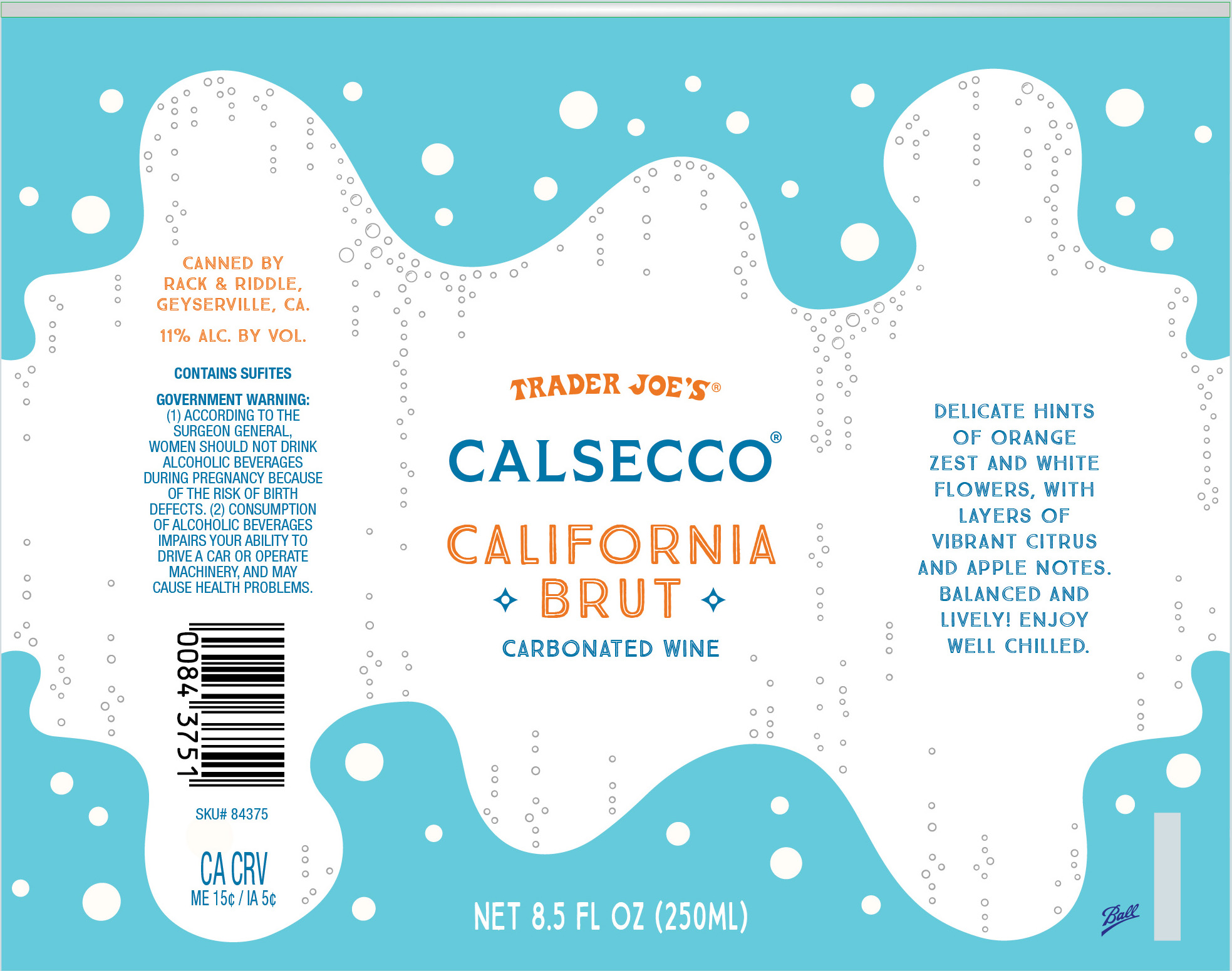 TABC label artwork for Trader Joe's CALSECCO Brut Carbonated Wine
