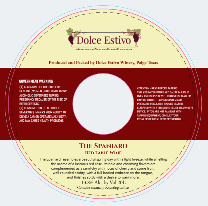 TABC label artwork for Dolce Estivo The Spaniard