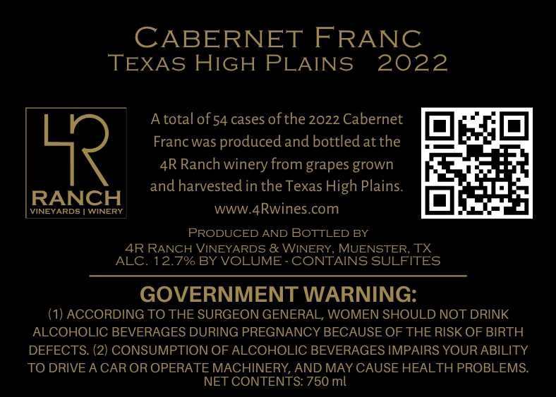 TABC label artwork for 4R RANCH VINEYARDS & WINERY CABERNET FRANC