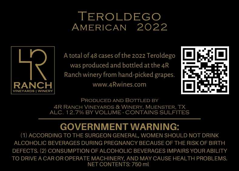 TABC label artwork for 4R RANCH VINEYARDS & WINERY TEROLDEGO
