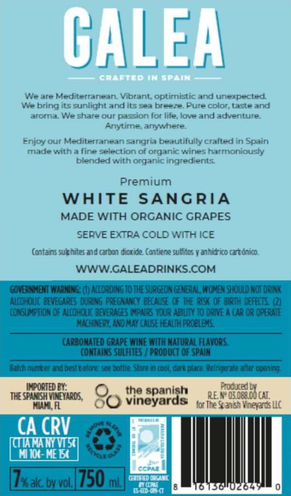 TABC label artwork for Galea White Sangria